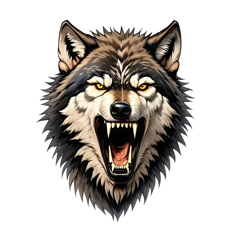 Angry Wolf Head Side On Mouth Open With Teeth Blaring