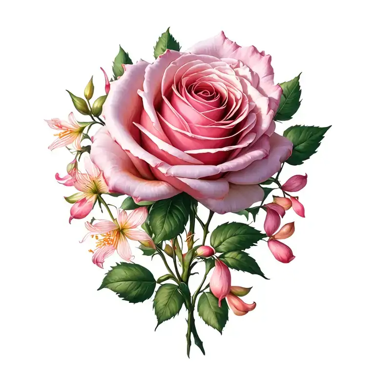 Rose And Honeysuckle Flowers