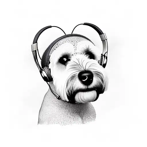 Realistic Portrait Of A Wheaten Terrier Wearing Headphones