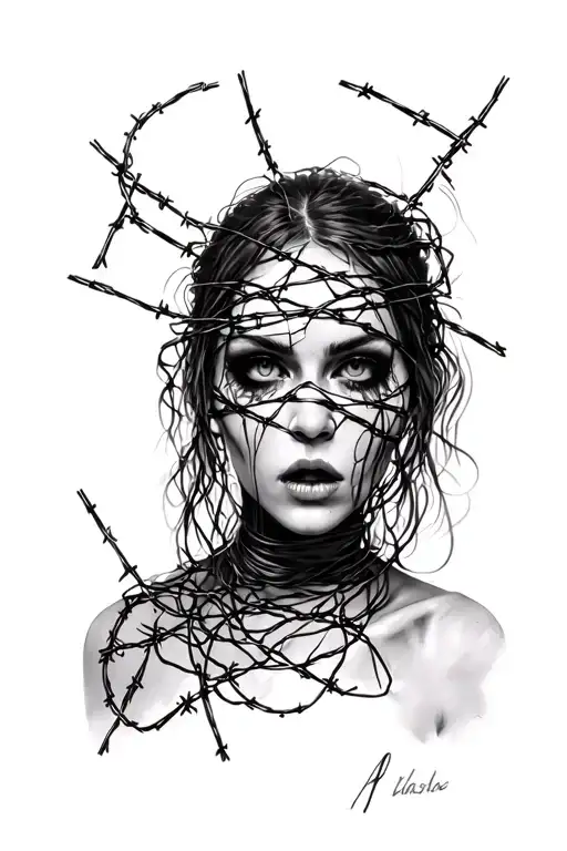 Evil Girl Face Barb Wire Wrapped