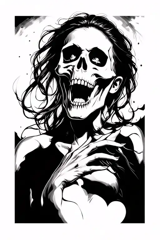 Evil Girl Face Screaming Skull Stretching