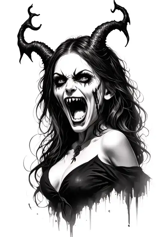 Evil Girl Demon Face Screaming