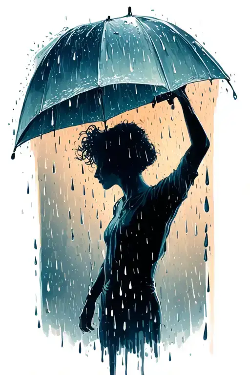 Silhouette Of A Person In The Rain Falling
