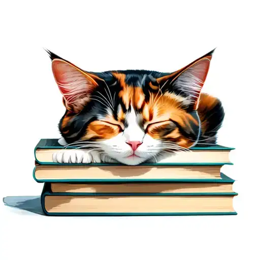 Calico Cat Sleeping On Books