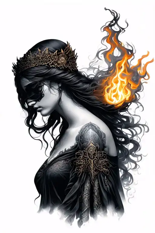 Veiled Goddess With Bare Open Fire Open