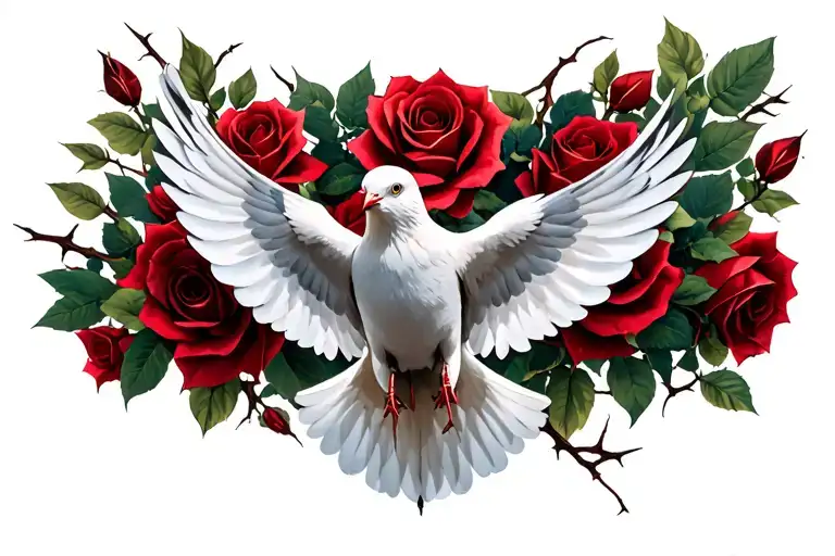 Dove Flying With Thorns And Roses