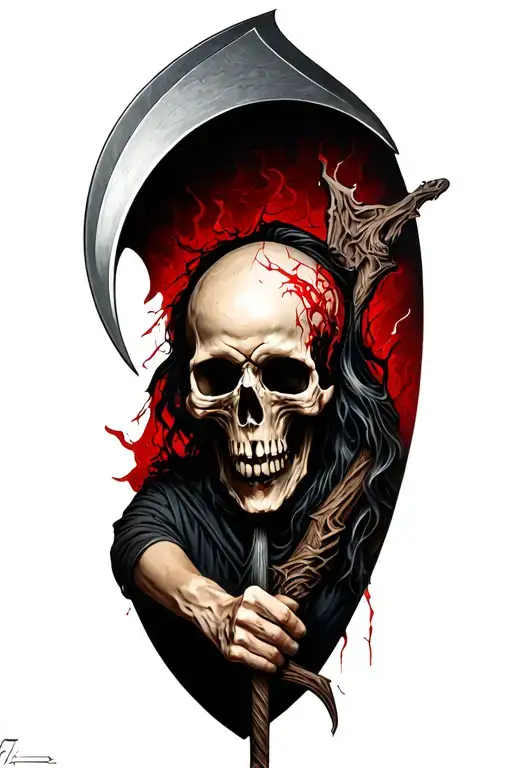 Death Holding Scythe Ripped Skin