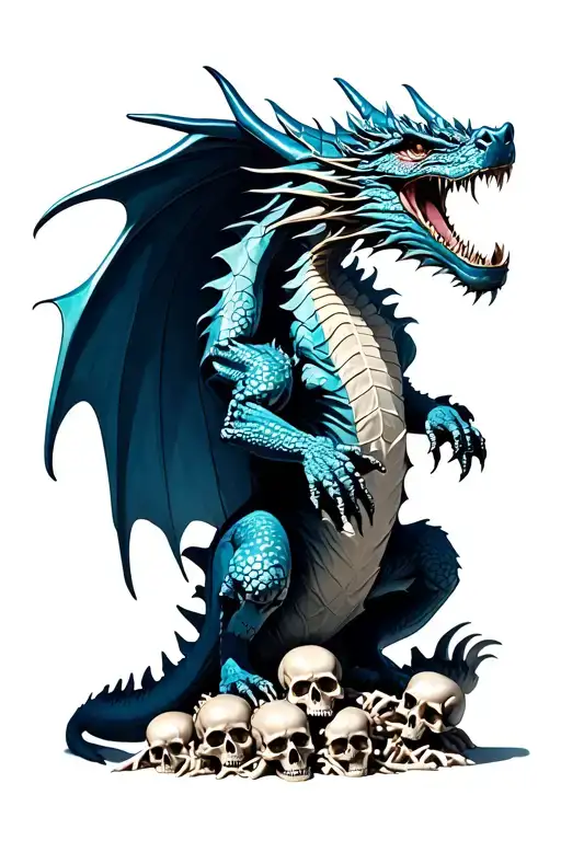 Chrome Giant Dragon Rearing Up From A Pile Of Skulls And Bones