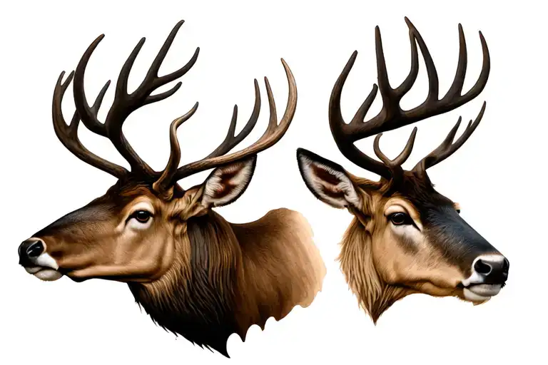 Two Headed Elk Head Half Black