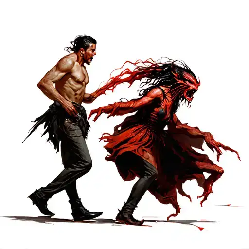 Demon Girl Attacking To Men Walking