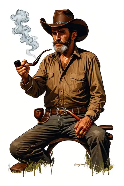 Old Cowboy Smoking A Pipe