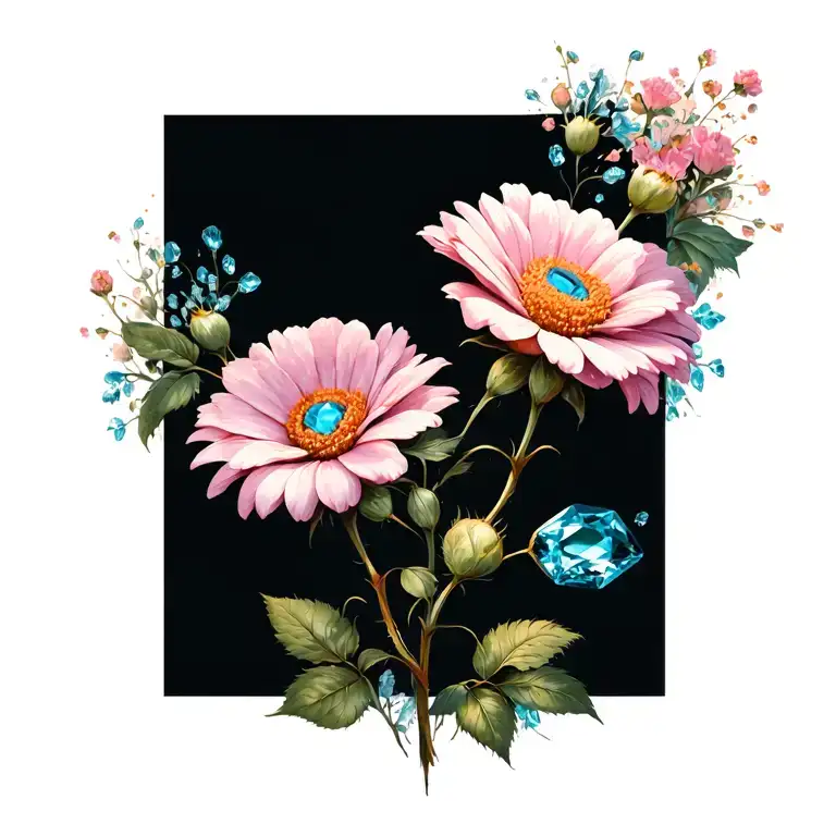 Rose Cosmo Daisy Aquamarine In Middle