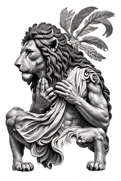 Lion Praying With Jesus