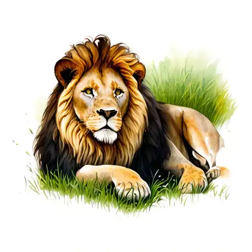 Color Lion Laying In Grass