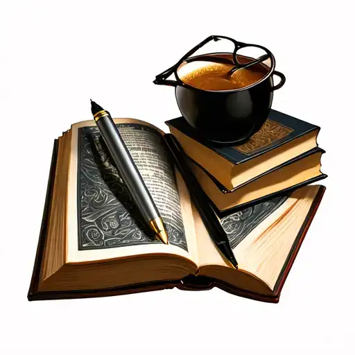 An Open Book With A Pen And Glasses On Top