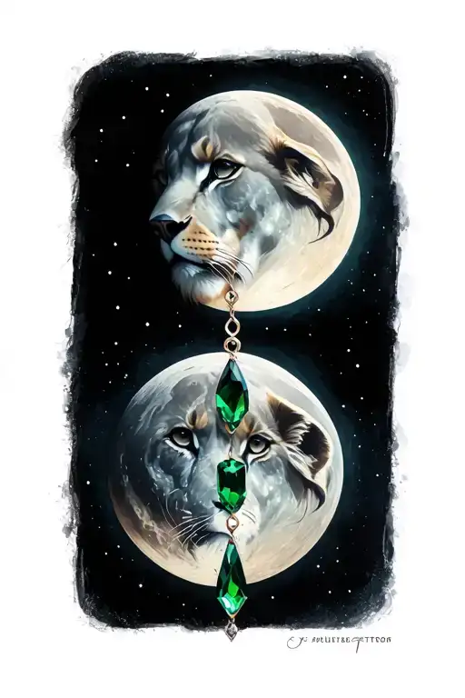 Moon With A Green Gemstone And Leo Zodiac Sign