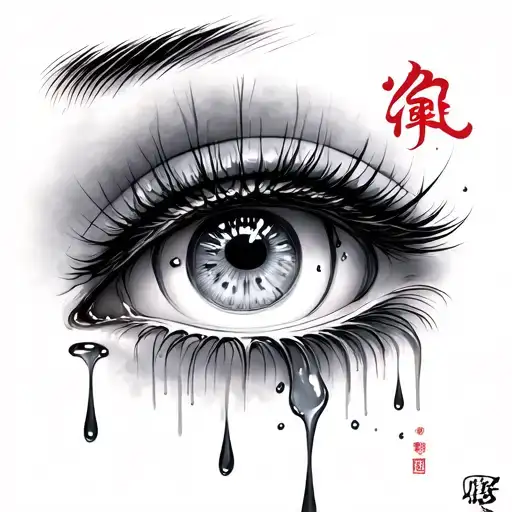 An Eye Who Is Crying And The Tears Write The Japanese Kanji Yami