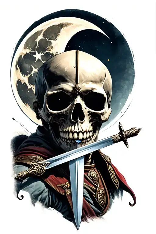 Sword Piercing Soldier Skull And Half Moon