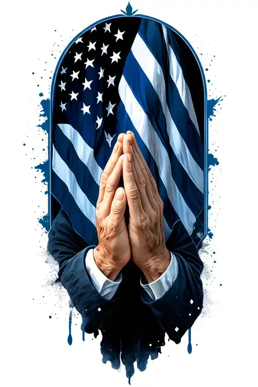 Praying Hands With Blue Line Flag Inside