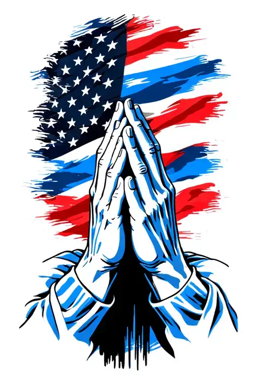 Praying Hands With Blue Line Flag Background