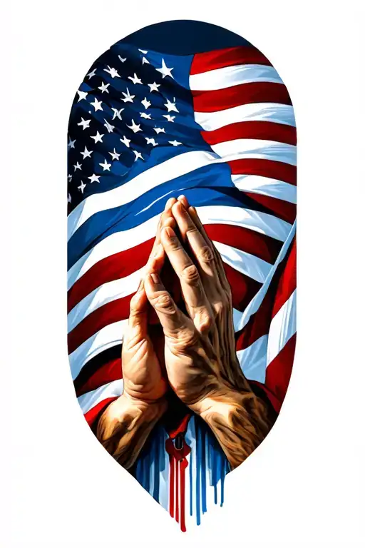 Praying Hands With Blue Line Flag