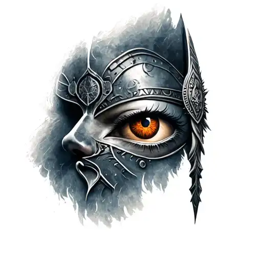 Realistic Tatoo Of A Warrior's Face With An Eye In The Eye