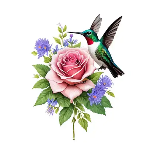 Rose Larkspur Aster Hummingbird