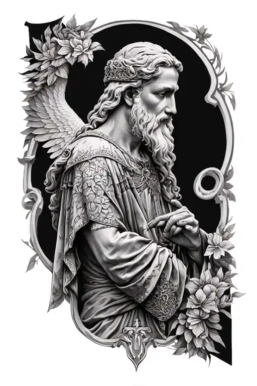 St Uriel With Background Black And White