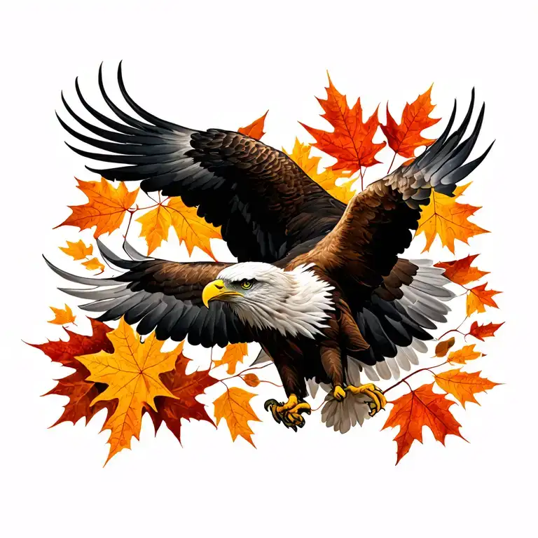 Father And Eagle Bright Fall Leaves