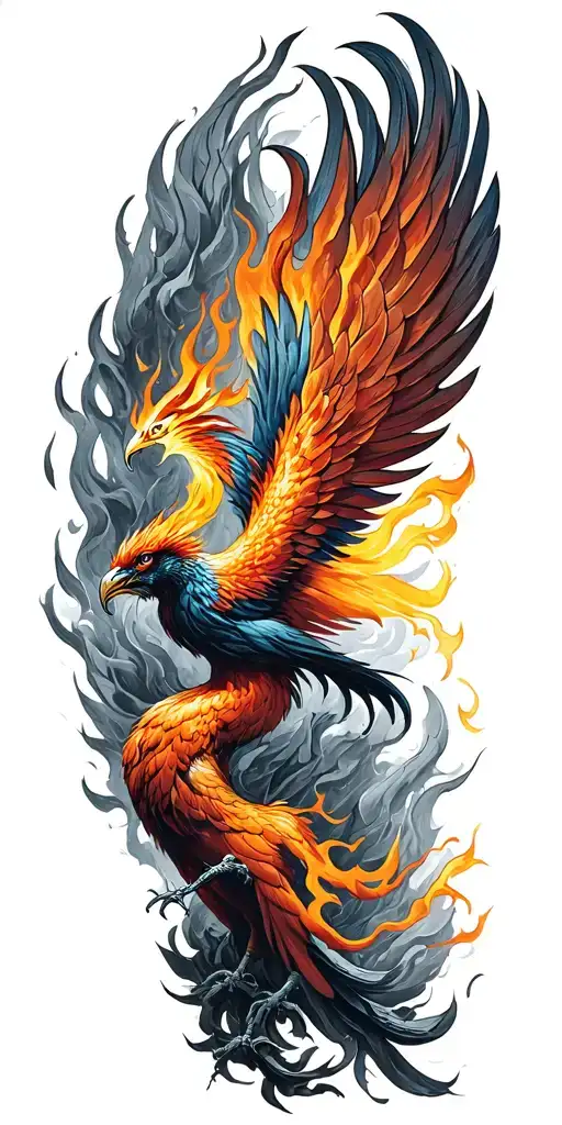 Flaming Phoenix Rising From Ash