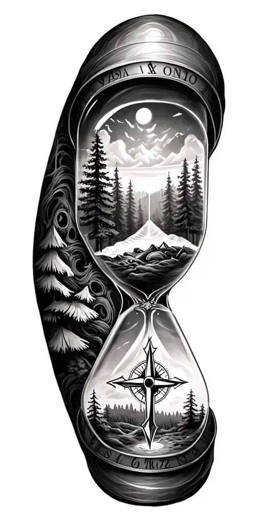 Family And Forest And Hour Glass And Compass Cross