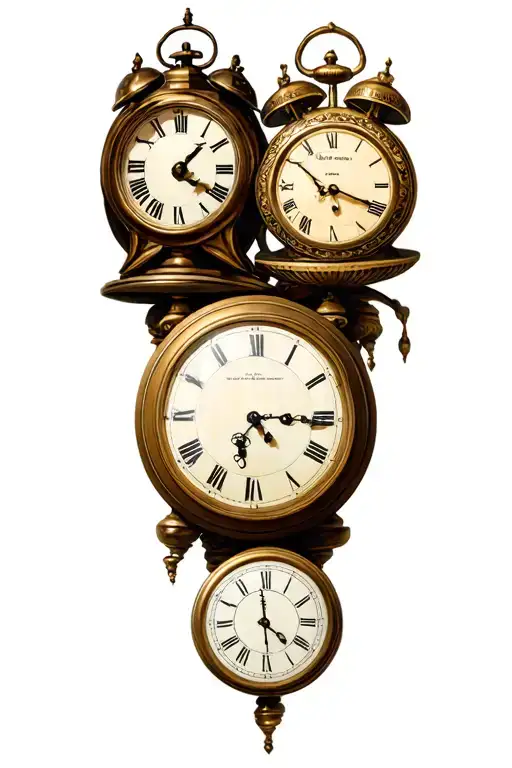 3 Old Clocks On Top Of Each Other