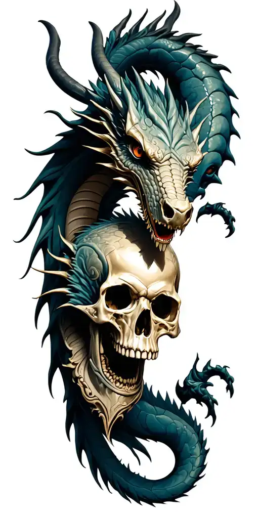 Western Dragon Holding Skull With Baroque Carvings