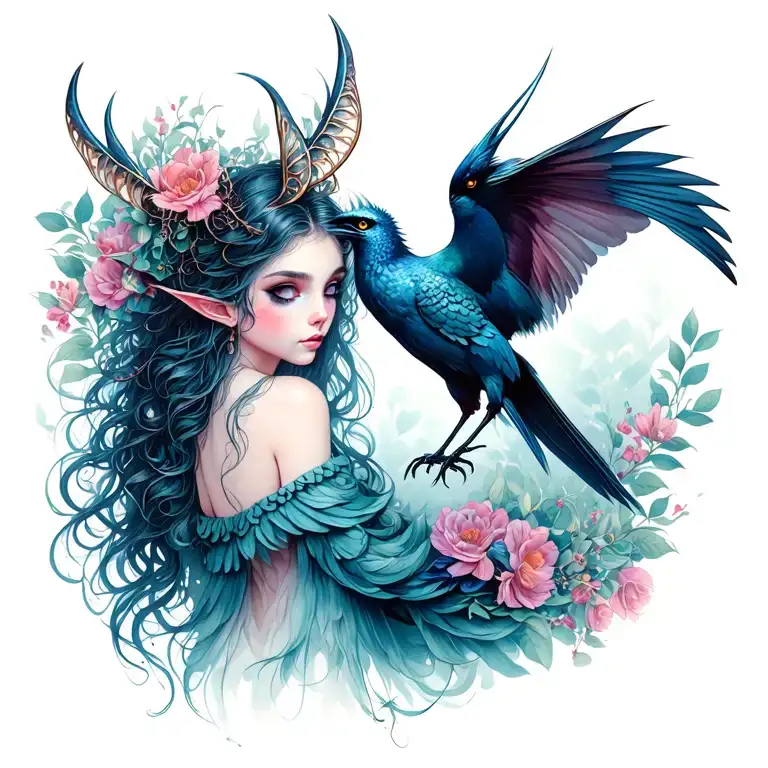 Entire Elfe Phystage With Demon Girl Bird