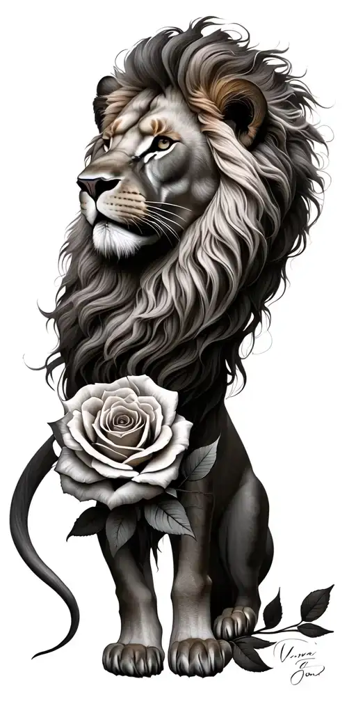 Lion And Roses Intertwined