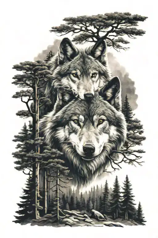 Wolf On A Forest Surrounded By Trees