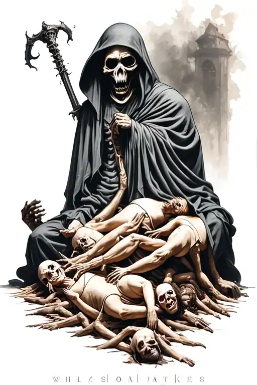 Grim Reaper On A Pile Of Corpses