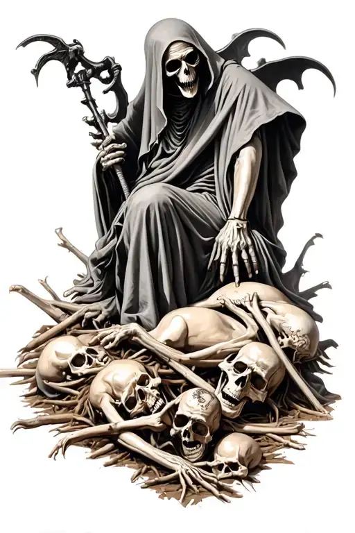 Grim Reaper On A Pile Of Corpses