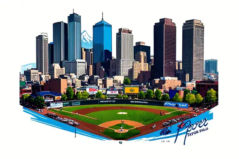 Denver Skyline With Mountains With Coors Field