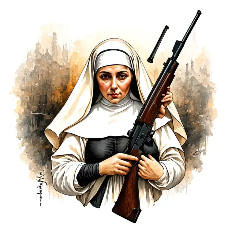 A Nun Tattoo With A Rifle