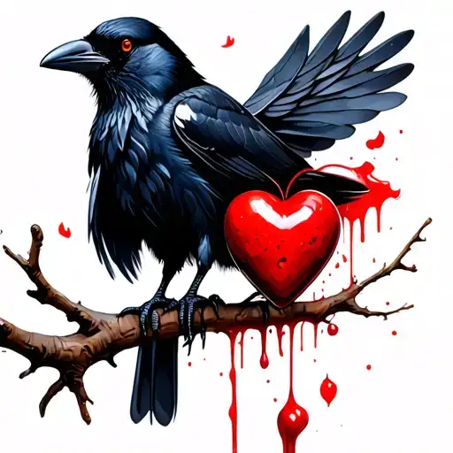 Crow On A Branch That Holds A Bleeding Heart
