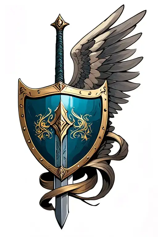 Shield And Sword With Wings Wrapped Loosely
