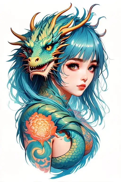 Anime Girl With Dragon Wrapped