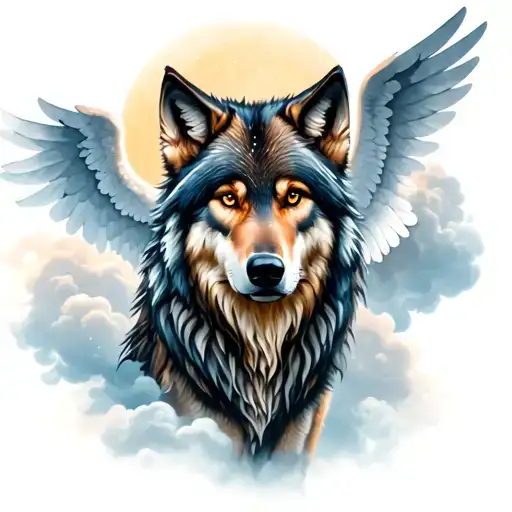 Wolf With Angel Clouds