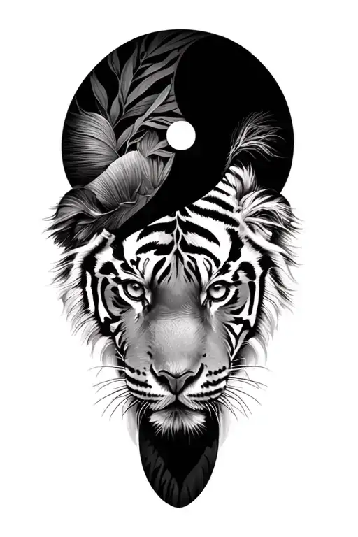 2 Black And White Tigers Ying Yang