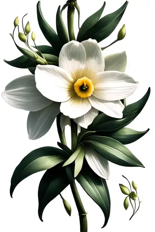 Snow Drop And Daffodil Flower Intertwined
