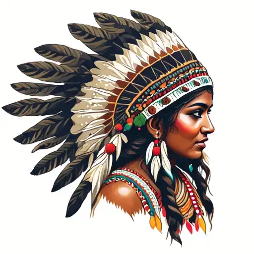 Indian Woman With Indian Headdress