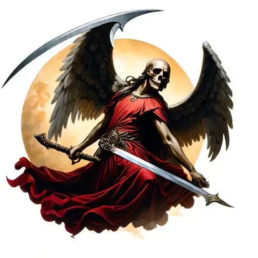 Angel Of Death Holding A Scythe Fighting An Angle Of Life Holding A Sword