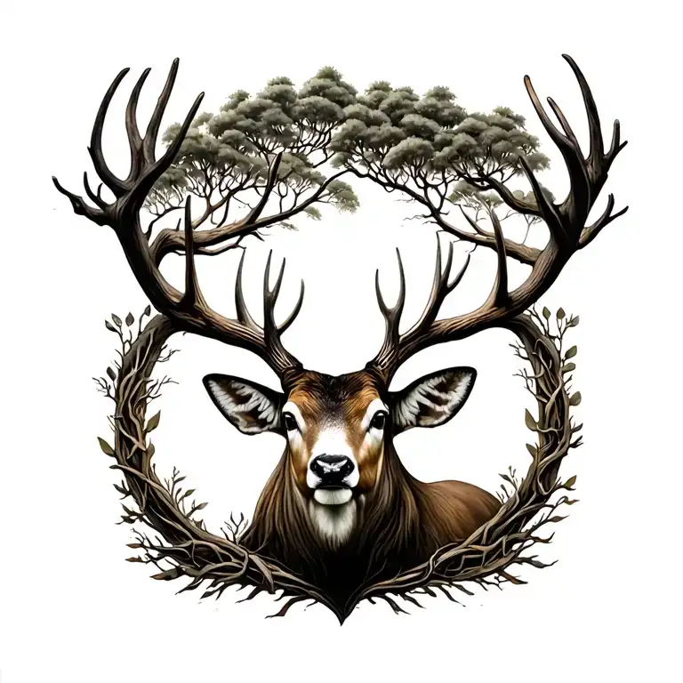 Buck And Tree Of Life Intertwined