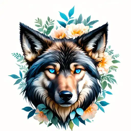 Fenrir With Background Flowers And Blue Eyes
